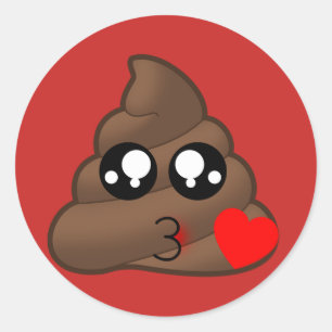 Adesivo Redondo Kissy Face Love Poop Emoji Stickers (vermelho)