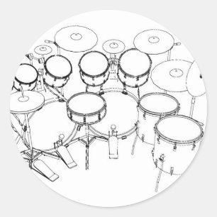 Adesivo Redondo Kit de Bateria 10 Peças: Desenho Preto e Branco: