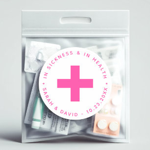 Adesivo Redondo Kit de Emergência Rosa Choque Na Doença e Na Saúde