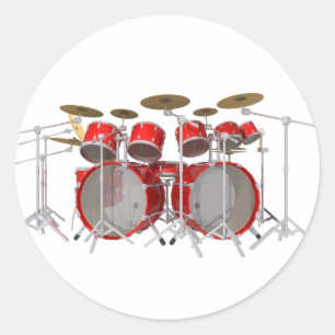 Adesivo Redondo Kit do tambor vermelho: 10 Peça: