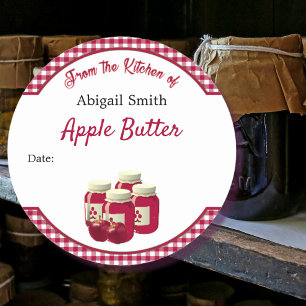 Adesivo Redondo Kitchen Canning Sticker Gingham Apple Butter