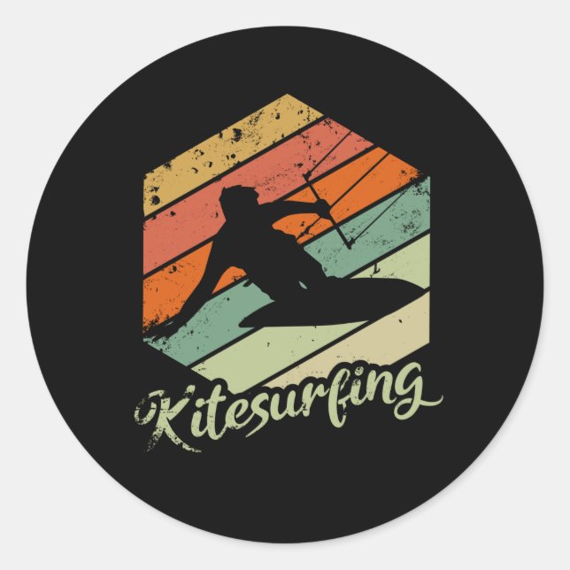 Adesivo Redondo Kitesurfing Retro Kite Sunset Gift (Frente)