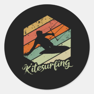 Adesivo Redondo Kitesurfing Vintage Retro Kite Sunset Gift