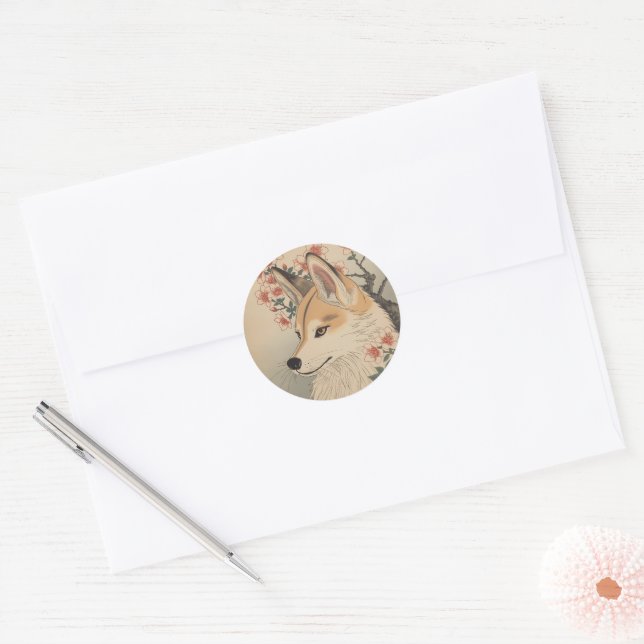 Adesivo Redondo Kitsune & cherry blossom (Envelope)