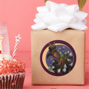 Adesivo Redondo Kitsune e Columbine Flowers