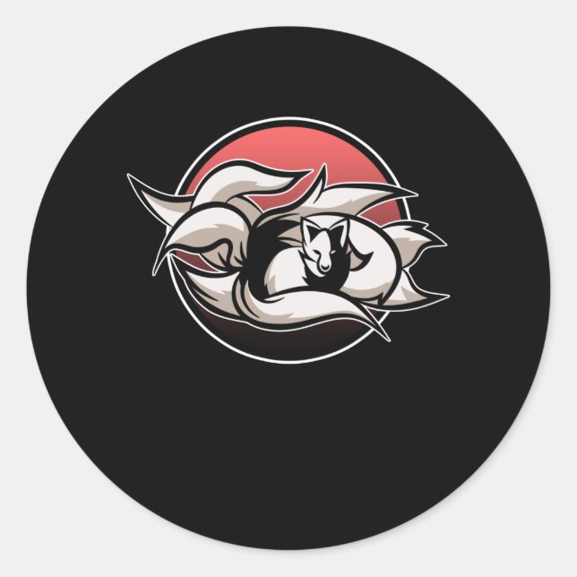 Adesivo Redondo Kitsune Modern Kawaii Kami Fox Japonesa (Frente)