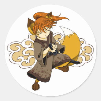 Adesivo Redondo Kitsune Samurai Stickers