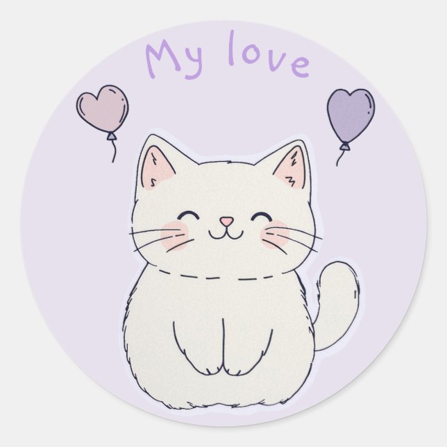 Adesivo Redondo  Kitten and hearts, personalized (Frente)