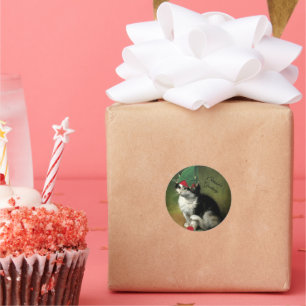 Adesivo Redondo Kitten de Natal - Saudações de Época