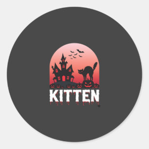 Adesivo Redondo Kitten do Dia das Bruxas Casa Assombrada Design de