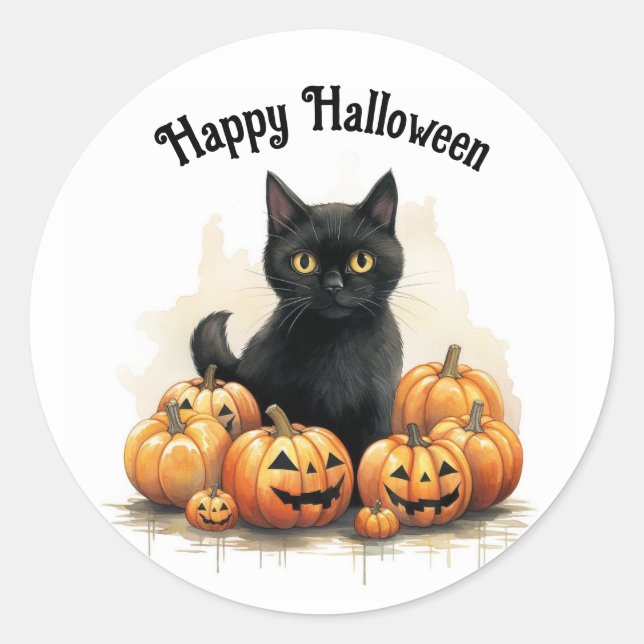 Adesivo Redondo Kitten E Pumpkins Round Sticker (Frente)