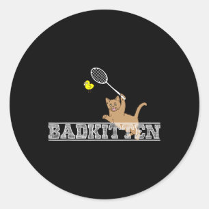 Adesivo Redondo Kitten Engraçado Badminton Cat Lovers Pun