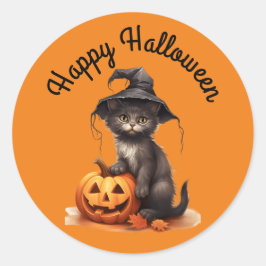 Adesivo Redondo Kitten In Witch's Hat Sticker