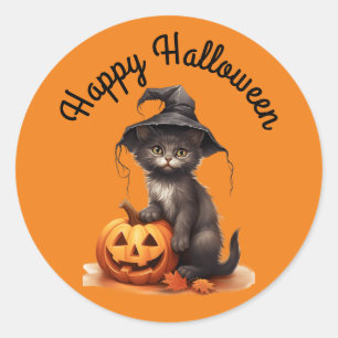 Adesivo Redondo Kitten In Witch's Hat Sticker