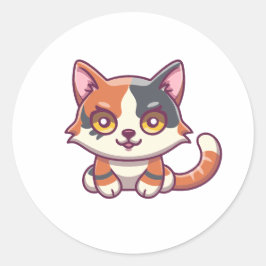Adesivo Redondo Kitten Kawaii, desenho animado, colorido