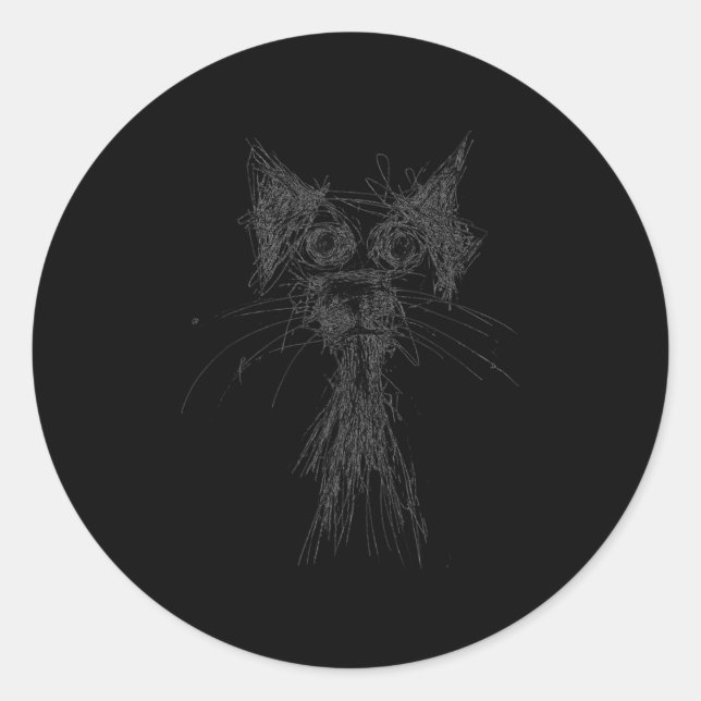 Adesivo Redondo Kitten Lover Abstract Scribble Art Cute Cat Cat  (Frente)