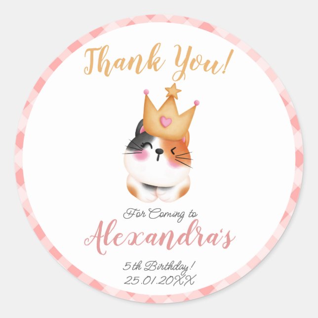 Adesivo Redondo Kitten Meow Crown Girl Kitty (Frente)