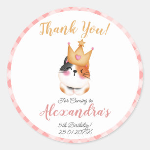 Adesivo Redondo Kitten Meow Crown Girl Kitty