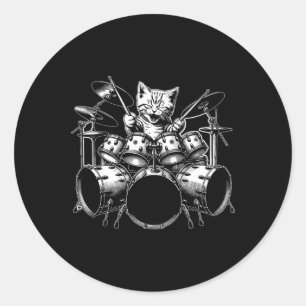 Adesivo Redondo Kitten Rock Banda Engraçado Drummer Gatinho Gato J