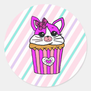 Adesivo Redondo Kitty Cat Cupcake Aniversário