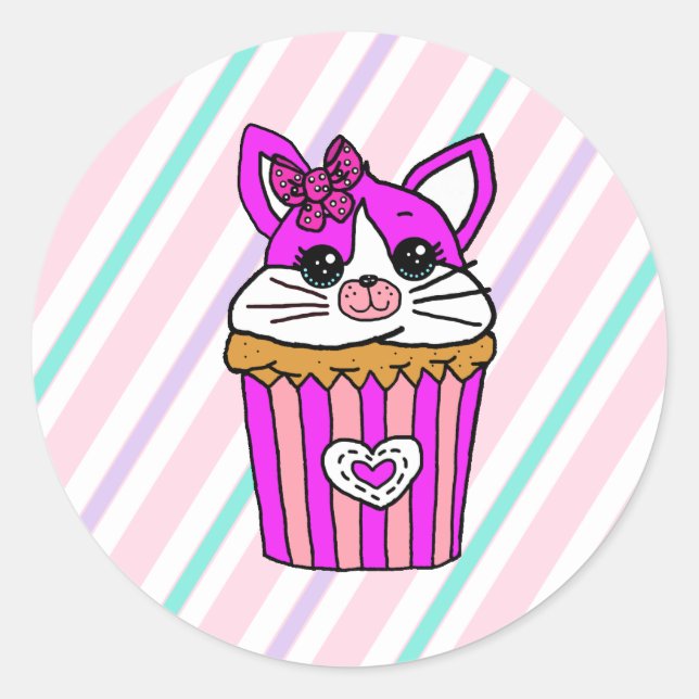 Adesivo Redondo Kitty Cat Cupcake Aniversário (Frente)