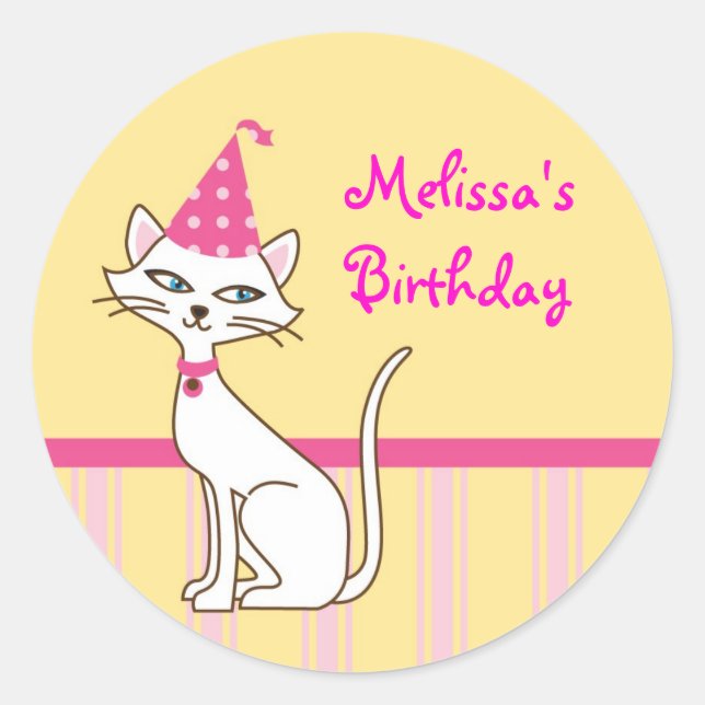 Adesivo Redondo Kitty Cat Favor Seal Sticker (Frente)