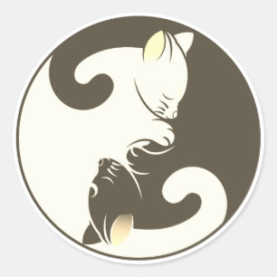 Adesivo Redondo Kitty Cat Yin Yang   Castanho