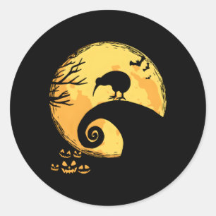 Adesivo Redondo Kiwi Bird E Moon Halloween