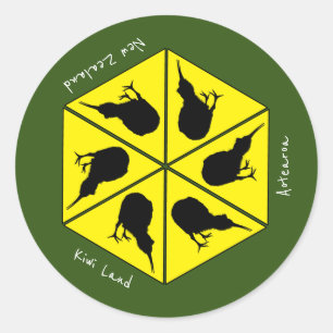 Adesivo Redondo Kiwi Bird & Nova Zelândia/ Ilhas Aotearoa (pizza)
