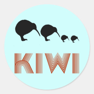 Adesivo Redondo Kiwi Family Retro New Zelândia Sticker
