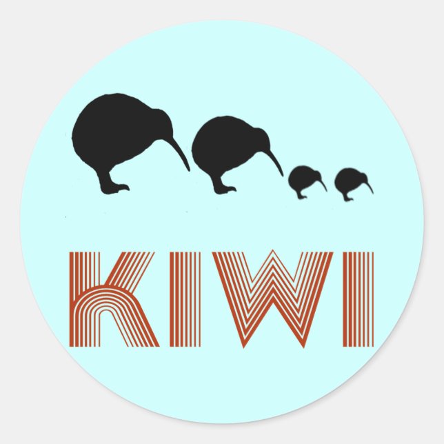 Adesivo Redondo Kiwi Family Retro New Zelândia Sticker (Frente)