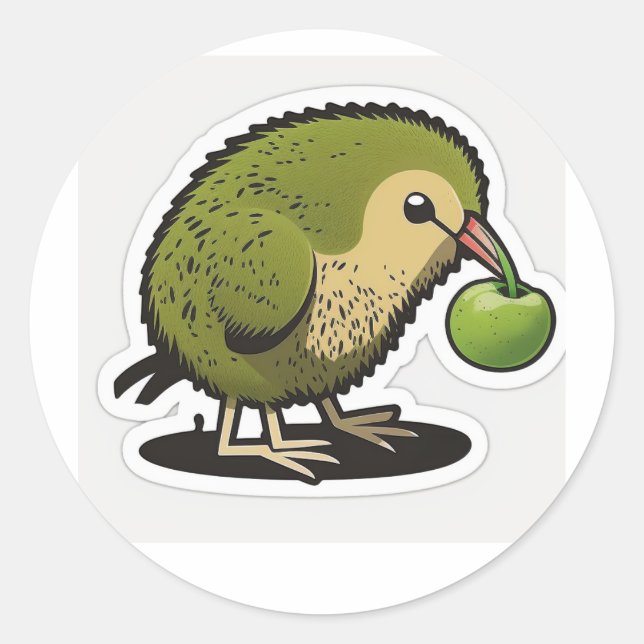 Adesivo Redondo kiwi que come uma fruta kiwi (Frente)