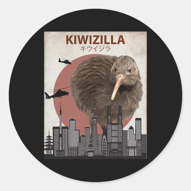 Adesivo Redondo Kiwizilla Funny Kiwi New Zealand Bird Lovers Gift  (Frente)