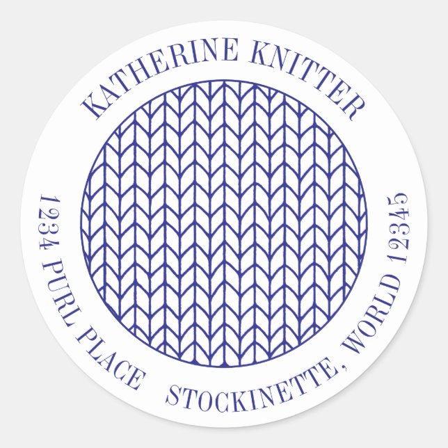 Adesivo Redondo KNIT de LINHA AZUL Grande Endereço Redondo (Frente)
