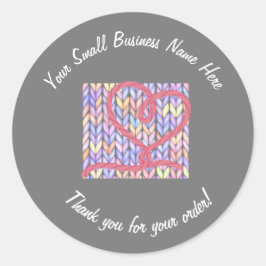 Adesivo Redondo Knit Yarn Heart Obrigado Pequena Empresa Sticker