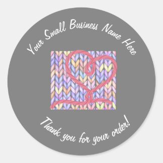 Adesivo Redondo Knit Yarn Heart Obrigado Pequena Empresa Sticker