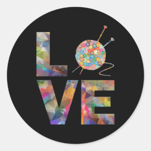 Adesivo Redondo Knitter Knitting Crochet Love Yarn Padrões Stitch