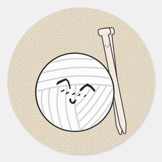 Adesivo Redondo Knitting Agulha & Yarn Cartoon (Artesanatos de tri (Frente)