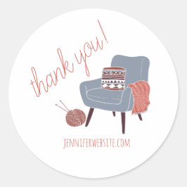Adesivo Redondo Knitting Crochet Travesseiro Cadeira Obrigado