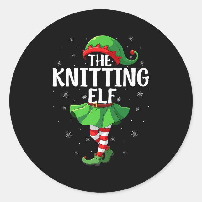 Adesivo Redondo Knitting Elf Christmas Girls Women Elf Squad Xmas  (Frente)