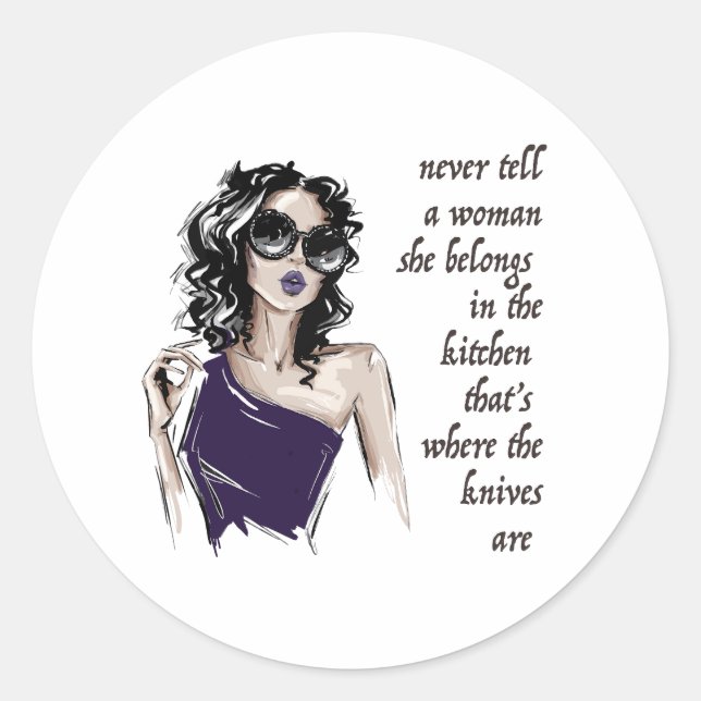 Adesivo Redondo Knives de cozinha pertencem (Frente)