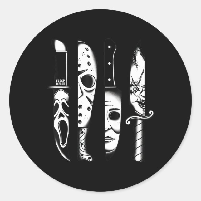 Adesivo Redondo Knives Horror Movie Sexta-feira Halloween Gótico E (Frente)