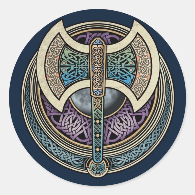Adesivo Redondo Knotwork Labrys Stickers (Frente)