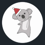 Adesivo Redondo Koala Christmas Cute Animals Kids Santa<br><div class="desc">The koala has a Santa hat on. Koalas are cute animals for Christmas as gifts for children.</div>