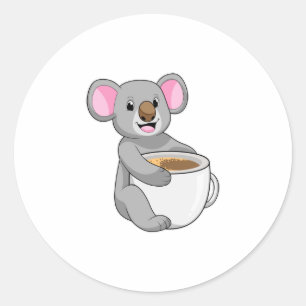 Adesivo Redondo Koala com Taça do Café