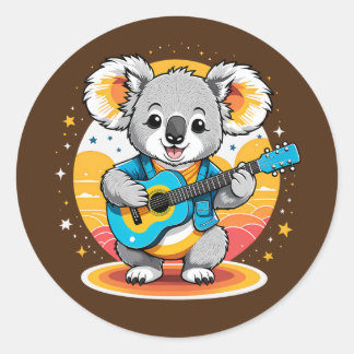 Adesivo Redondo Koala estrumando um violão