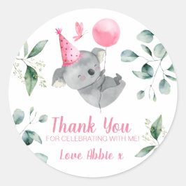 Adesivo Redondo Koala Girl Pink Birthday Favor