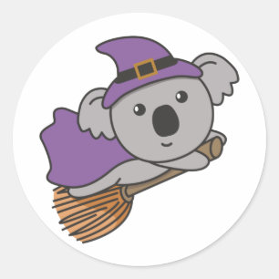 Adesivo Redondo Koala Halloween Witch Kids Witch Costume Classume 