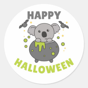 Adesivo Redondo Koala Happy Halloween Cauldron Bat Classon S