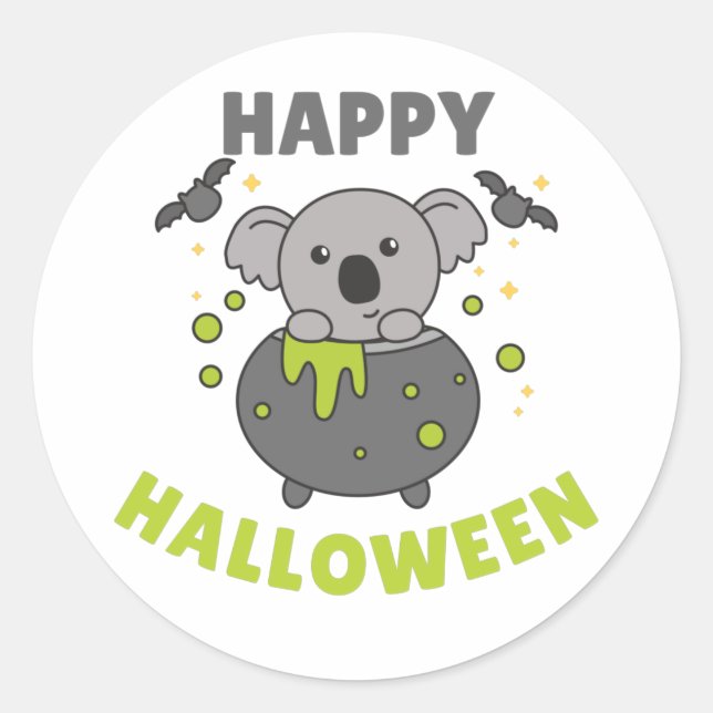 Adesivo Redondo Koala Happy Halloween Cauldron Bat Classon S (Frente)